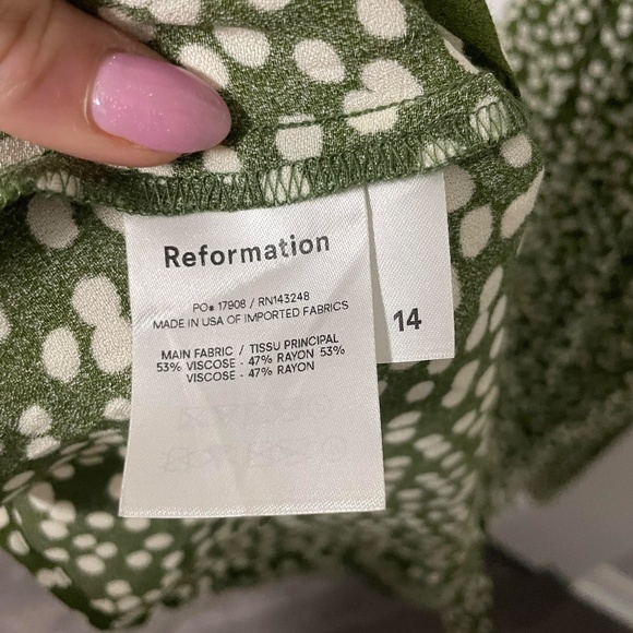 Reformation Sigmund Midi Dress in Green Moiret Print Size 14 - Picture 9 of 10